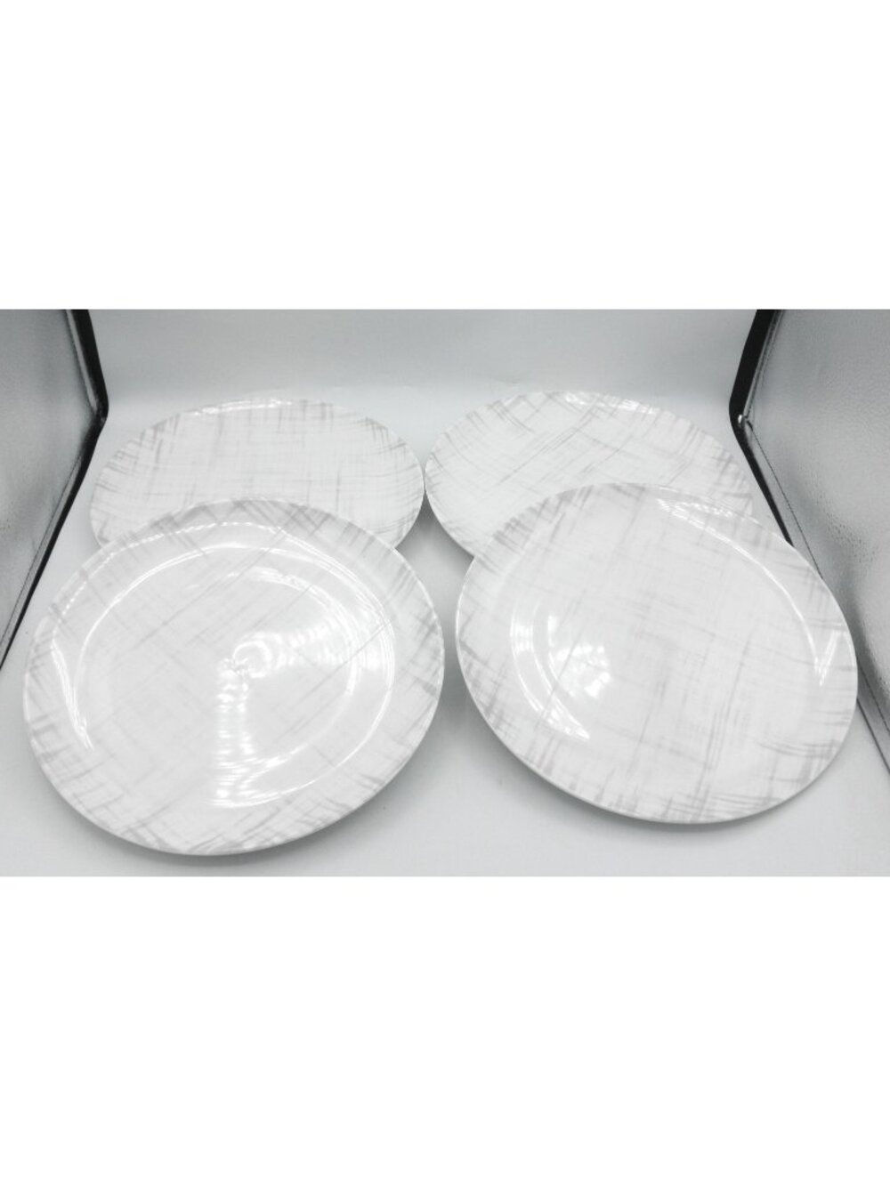 Linen Weave Crosshatch Martha Stewart 10 Inch Dinner Plates Set of 4 White/Gray